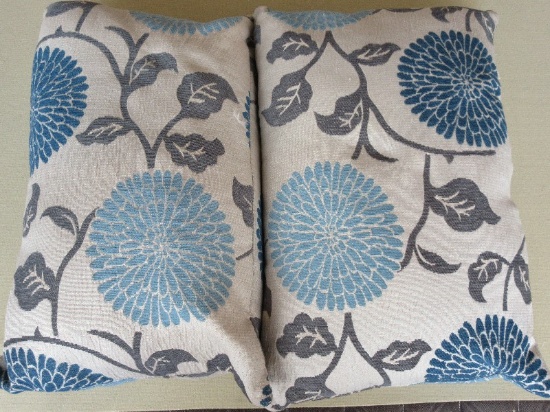 2 Down Filled Accent Pillows Contemporary Dahlia & Foliage Pattern