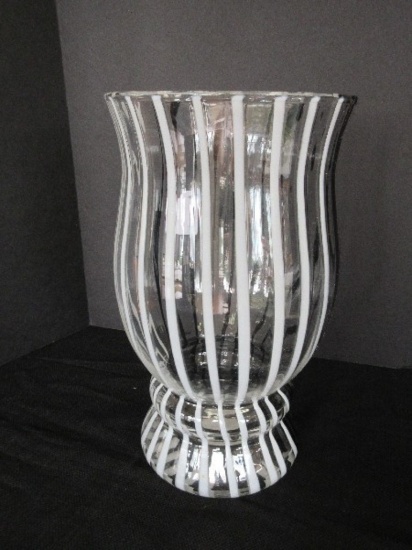 Hand Blown Black & White Optic Striped Design Glass Hurricane Pillar Candle Holder