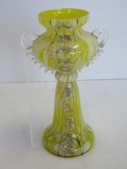Moser Glass Co. White/Yellow Mottled Design w/ Applied Clear Handles
