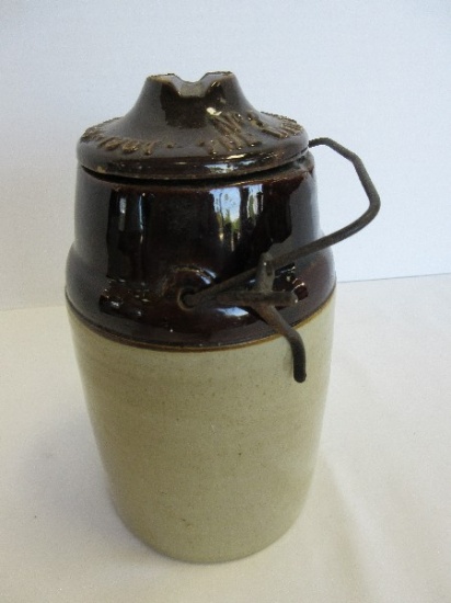 Pottery No.2 Storage Jar w/ Wire Lock Lid Pat. Mar. 1st 1892, April 16th 1901