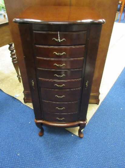 Cherry Finish Jewelry Armoire Queen Anne Style w/ Center Mirror Top