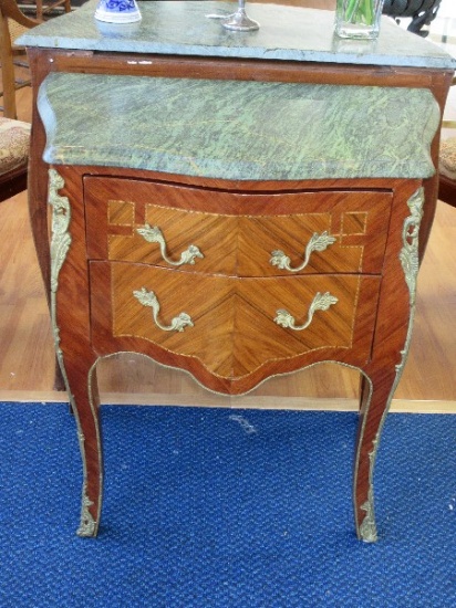 Splendid French Louis XV Style Marquetry Bombe Chest w/ Ormolu Mounts