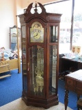 Elegant Traditional Howard Miller Grandfather Clock Illuminated Curio Cherry Finish Case