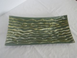 Transitional Modern Art Glass Shallow Bowl Reverse Painted Sage