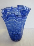 Large Handkerchief Art Glass Blue/Clear Vase Abstract Design