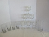Lot - Misc. Glassware Tumblers Clear Goblets Frosted Grapevine Pattern, Etc.