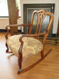 French Inspired Intricate Pierced Back Curved Arm Rocking Chair Mahogany