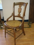 East Lake Style Walnut Curved Back Parlor Chair w/ Cane Seat Traditional Design