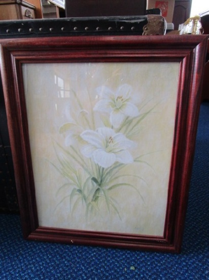 White Flowers Print by Rienkins © 01 in Cherry Wood Frame/Matt