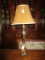 Oak Leaf Motif, 2 Crackle Glass Orbs Lamp w/ Shade, Urn Design Finial