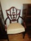 Wooden Chair Shield Back Ornate Berry/Tassel Foliage Motif Curved Arms, Arrow Feet