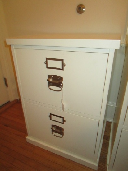 White Wooden 2 Drawer Filing Cabinet Metal Pulls