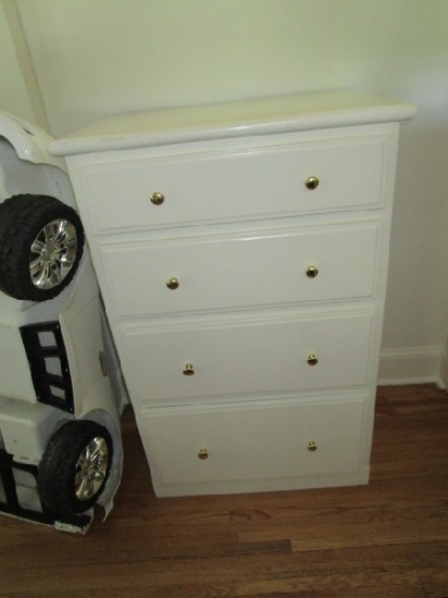 White 4 Drawer Wooden Dresser Brass Pulls