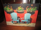 Hand Painted Oil on Canvas Deck Chairs on Wood Frame