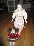 Porcelain Head/Hands/Feet Harlequin Doll w/ Stand 14 1/2