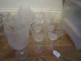 Glass Lot - 8 Prescut Crystal Wine Glasses, 4 Etched Glass Wine Glasses