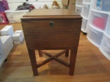 Wooden Side Table/Storage Box Raised, Batwing Pulls Escutcheon Brass w/ Open Top