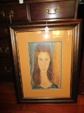Woman Portrait Print in Antique/Wood Patina Frame/Matt