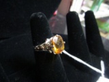 Large Amber Stone 925 Ring