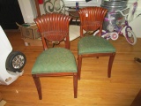 Pair - Wooden Scalloped Back, Gilted Dining Chairs w/ Laurel Leaf Pattern