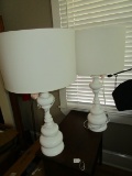 Spindle Design Pair - White Lamps w/ Shades