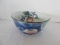 Andrea Porcelain Footed Decorative Blue Bowl w/ Relief Persimmon Fruit & Foliage Design