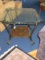 Spanish Style Wrought Iron End Table w/ Faux Leather Beveled Tile Base Shelf, Scroll Legs