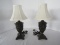 Pair - Resin French Inspired Urn Shape Boudoir Lamps Relief Swag & Bow Design Bronze Patina