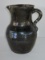 Hand Thrown Southern Pottery Jug w/ applied Handle Mottled Glaze Iridescent Finish