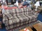 La-Z-Boy Casual Living Plaid Upholstered Sofa w/ Rolled Arms, Pleated Trim Skirt