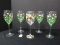 5 Crystal Wine Glass Stems Hand Painted Wild Flowers & Lady Bugs Pattern
