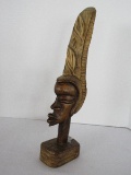 Hand Carved African Bushman Bust Wearing Head Dress