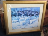 Impressionist Boats on Beach European Village Background Scene Print