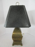Brass Ginger Jar Form Table Lamp on Plinth Base Embossed Asian Floral Foliate Design