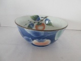 Andrea Porcelain Footed Decorative Blue Bowl w/ Relief Persimmon Fruit & Foliage Design