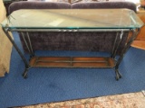 Spanish Style Wrought Iron Console/Sofa Table w/ Faux Leather Beveled Tile Base Shelf