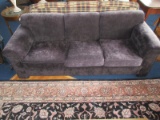 Transitional Modern Plum Crushed Velvet Upholstered Sofa w/ Rolled Arms