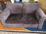 Transitional Modern Plum Crushed Velvet Upholstered Cove Seat w/ Rolled Arms