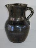 Hand Thrown Southern Pottery Jug w/ applied Handle Mottled Glaze Iridescent Finish