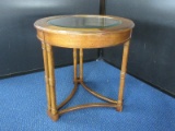 Fruit Wood Round End Table w/ Beveled Glass Inset Top