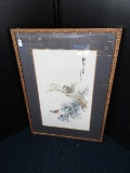 Squirrel & Bird on Pine Branch Original Water Color on Rice Paper Artist Signed