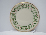 Lenox China Holiday Pattern Dimension Shape Holly, Berries, Gold Trim Design Dinner Plate