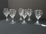 6 Fostoria Signed Crystal Wedding Ring Pattern w/ Wide Platinum Trim Water Goblets