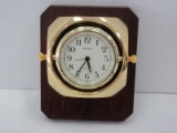 Seiko Quartz Brass Suspended Accent Clock on Wood Base