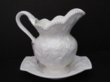 Ardco Ceramic Grapevine Relief Wash Bowl & Pitcher w/ Beaded Trim