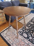 Vintage Round Center Table w/ Base Shield & Ring Turned Legs