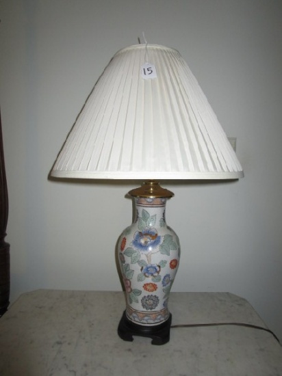 Floral Vase Design Ceramic Gilted Table Lamp w/ Shade