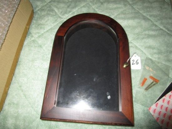 Dark Wood Arched Top Shadow Box Glass Front Panel Back