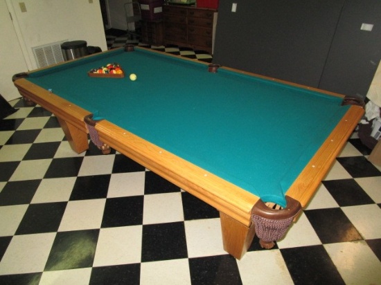 American Heritage Billiard/Pool Table Blue Felt, Leather Pockets, Pine Wood Body