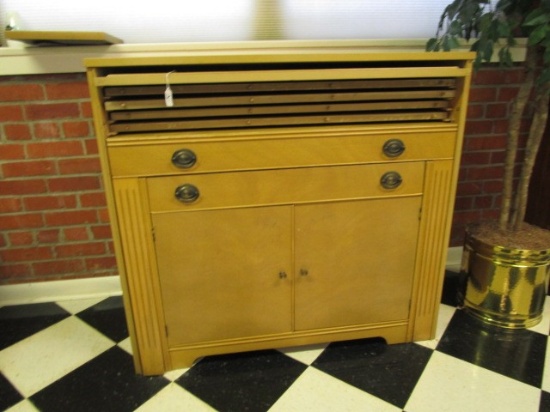 Vintage Console Chest w/ Top False Drawer & Pull Out Table